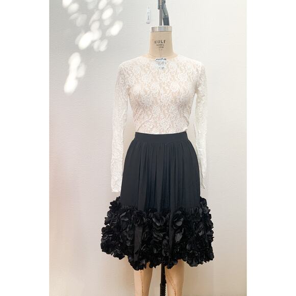 COS Cos.com BLACK Silk FLOWER Petals Hem Full Skirt S/M - Picture 1 of 5